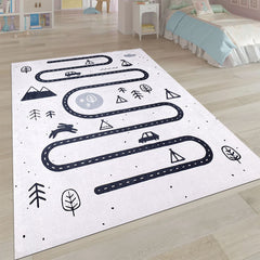 Kids Chenille Rug - White Cotton & Polyester Chenille Washable Non Slip Carpet