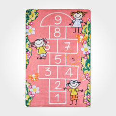 Kids Digital Print Rug – Washable Non Slip Pink Chenille Carpet for Playroom