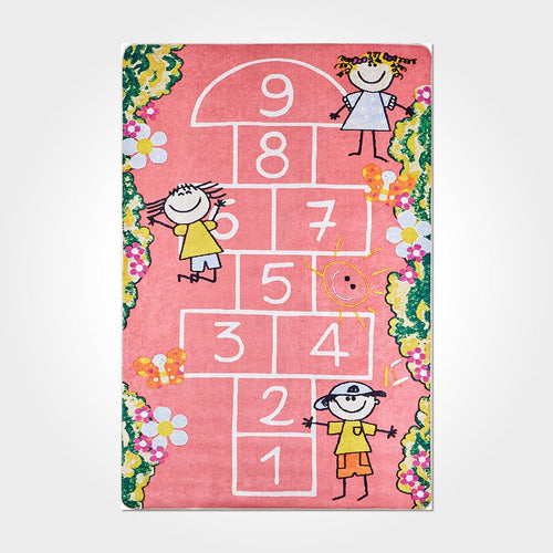 Kids Digital Print Rug – Washable Non Slip Pink Chenille Carpet for Playroom