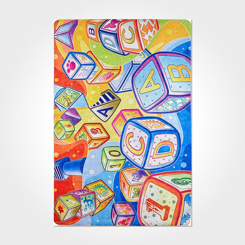 Kids Digital Print Rug – Washable Non Slip Blue Chenille Cotton Carpet