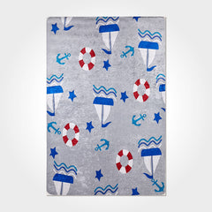 Kids Blue Rug – Machine Made Cotton Chenille Carpet With Washable Non Slip Sole