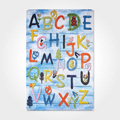 Kids Digital Print Rug – Washable Non Slip Chenille Cotton Blue Carpet