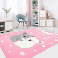Kids Animal Rug – Pink Animal Design Washable Non Slip Polyester Chenille Carpet