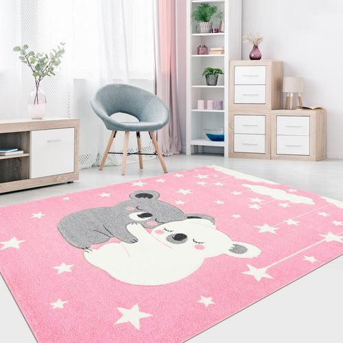 Kids Animal Rug – Pink Animal Design Washable Non Slip Polyester Chenille Carpet