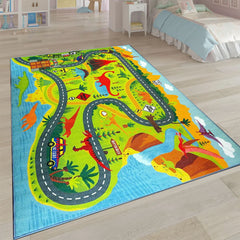 Kids Chenille Rug – Green Cotton Polyester Washable Non Slip Machine Made Carpet