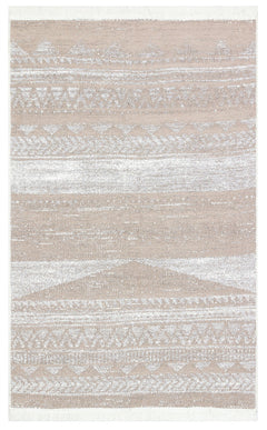 Laa Beige Geometric Washable Double-Sided Modern Kilim