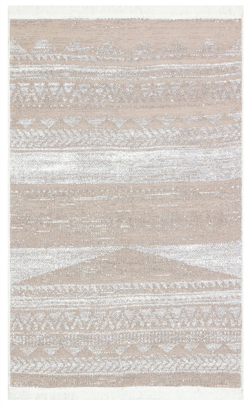 Laa Beige Geometric Washable Double-Sided Modern Kilim