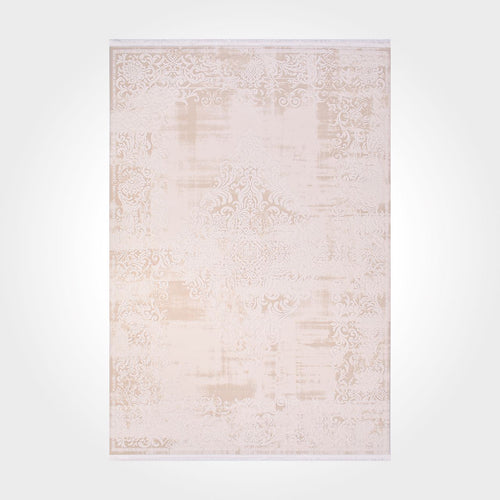 Machine Made Area Rug - Cream Frame Rug with Acrylic Yarn & Cotton Weft