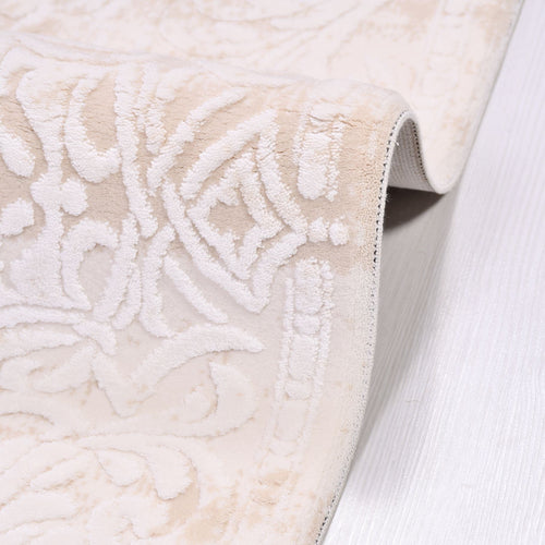 Machine Made Area Rug - Cream Frame Rug with Acrylic Yarn & Cotton Weft