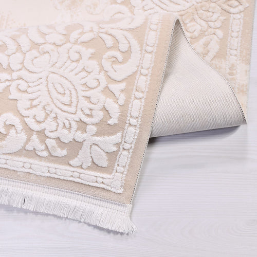 Machine Made Area Rug - Cream Frame Rug with Acrylic Yarn & Cotton Weft