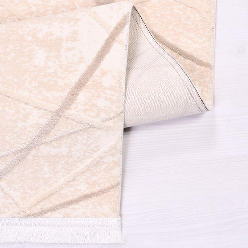 Cream Striped Area Rug – Durable Machine Made Rug With Acrylic Yarn & Cotton Weft