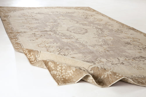 Atina Beige Vintage Wool Handmade Area Rug 5'5" x 9'1"