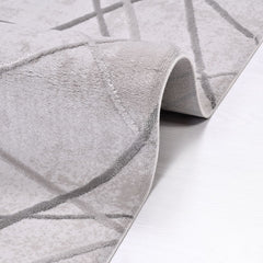 Geometric Area Rug – Machine Made Grey Rug with Acrylic Yarn & Cotton Weft