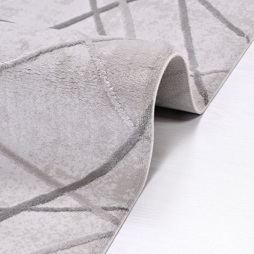 Geometric Area Rug – Machine Made Grey Rug with Acrylic Yarn & Cotton Weft