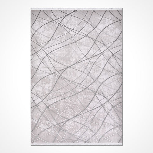 Geometric Area Rug – Machine Made Grey Rug with Acrylic Yarn & Cotton Weft