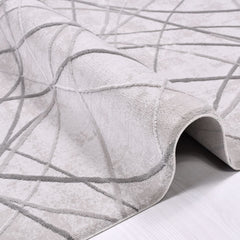 Geometric Area Rug – Machine Made Grey Rug with Acrylic Yarn & Cotton Weft