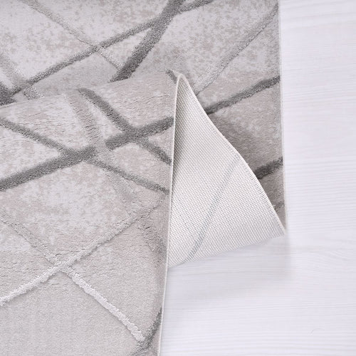 Geometric Area Rug – Machine Made Grey Rug with Acrylic Yarn & Cotton Weft