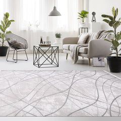 Geometric Area Rug – Machine Made Grey Rug with Acrylic Yarn & Cotton Weft