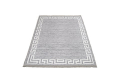 Grey Digital Print Rug - Washable Cotton Chenille Area Rug With Frame Design