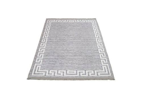Grey Digital Print Rug - Washable Cotton Chenille Area Rug With Frame Design