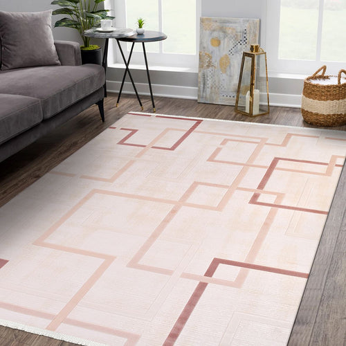 Maliyah Cream Geometric Machine Made Area Rug