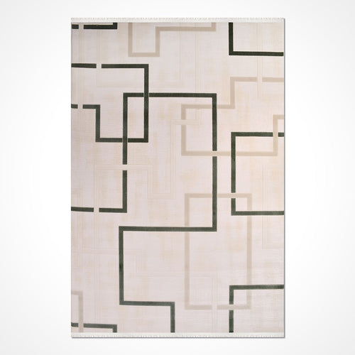 Geometric Area Rug – Machine Made Acrylic Yarn Rug with Overlocked Edge
