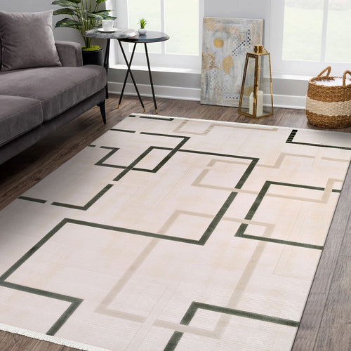 Geometric Area Rug – Machine Made Acrylic Yarn Rug with Overlocked Edge