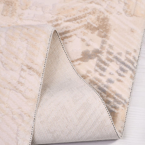 Cream Beige Area Rug – Machine Made Striped Rug with 11mm Pile Height