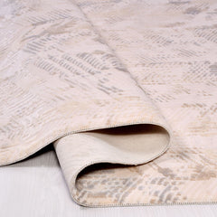 Cream Beige Area Rug – Machine Made Striped Rug with 11mm Pile Height