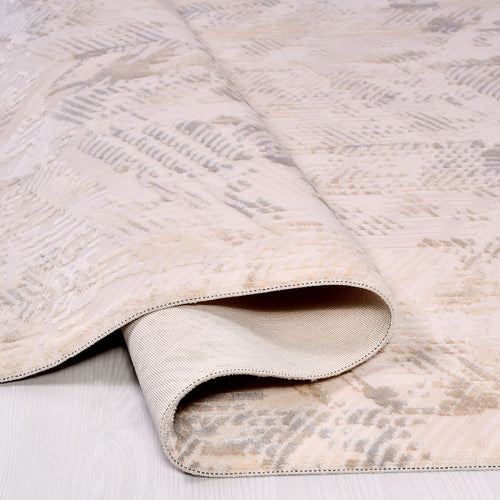 Cream Beige Area Rug – Machine Made Striped Rug with 11mm Pile Height