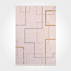 Cream Geometric Area Rug – Machine Made Rug with Soft Pile & Overlocked Edge
