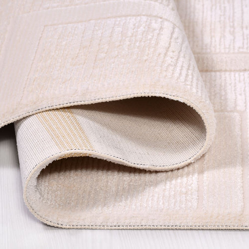 Cream Geometric Area Rug – Machine Made Rug with Soft Pile & Overlocked Edge