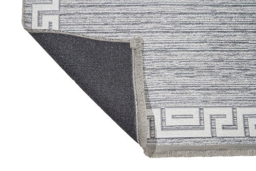 Grey Digital Print Rug - Washable Cotton Chenille Area Rug With Frame Design