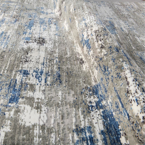 Modern Area Rug - Blue Grey Machine Made Rug with Laser Cut Edges