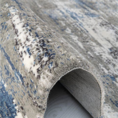 Modern Area Rug - Blue Grey Machine Made Rug with Laser Cut Edges