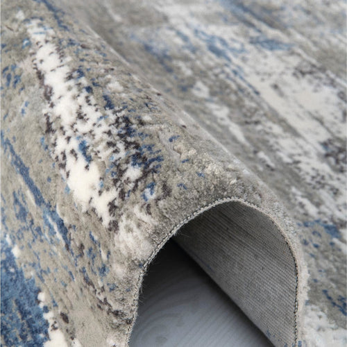 Modern Area Rug - Blue Grey Machine Made Rug with Laser Cut Edges