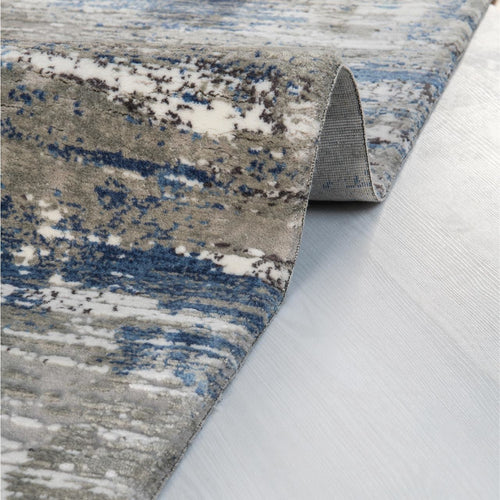 Modern Area Rug - Blue Grey Machine Made Rug with Laser Cut Edges