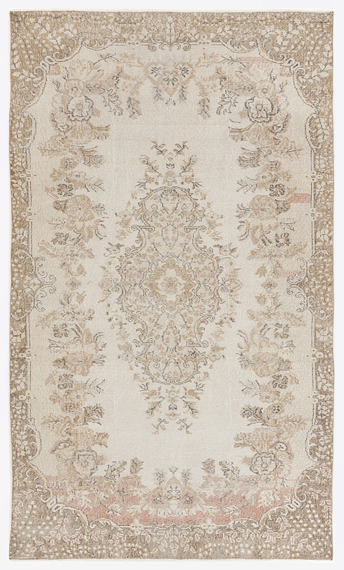 Atina Beige Vintage Wool Handmade Area Rug 5'8" x 9'9"