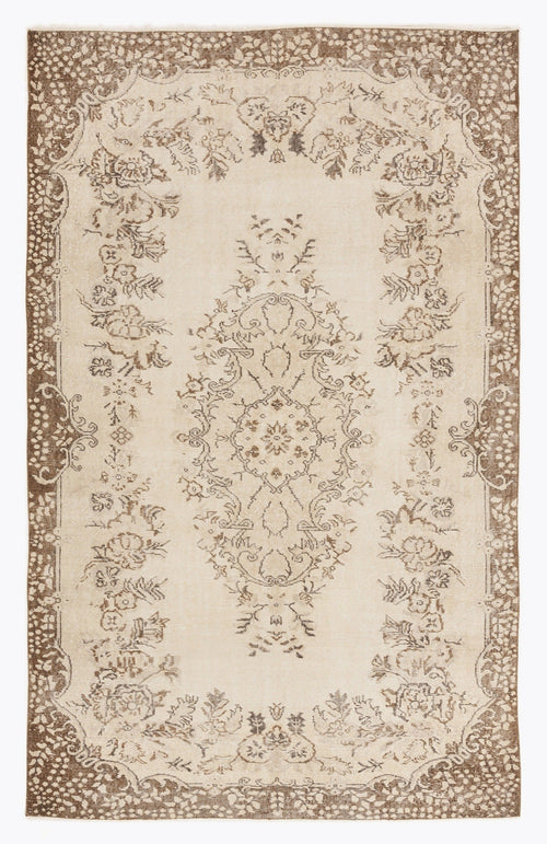 Atina Beige Vintage Wool Handmade Area Rug 6'4" x 9'10"
