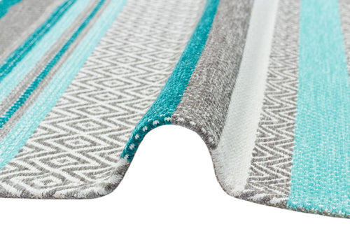 Blue Striped Cotton Kilim – Antibacterial Washable Non Slip Flatweave Rug