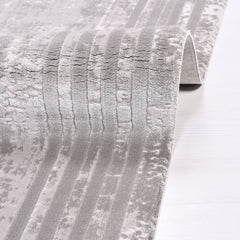 Grey Striped Area Rug – Machine Made Rug with Acrylic Yarn & Cotton Weft