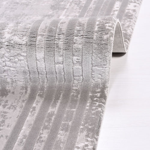 Grey Striped Area Rug – Machine Made Rug with Acrylic Yarn & Cotton Weft