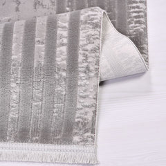 Grey Striped Area Rug – Machine Made Rug with Acrylic Yarn & Cotton Weft