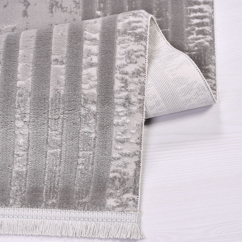 Grey Striped Area Rug – Machine Made Rug with Acrylic Yarn & Cotton Weft