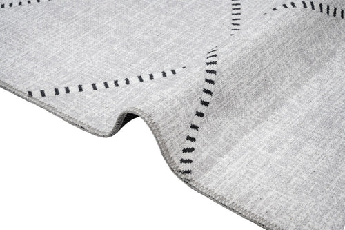 Grey Geometric Area Rug – Washable Cotton Chenille Carpet by Pia Monte