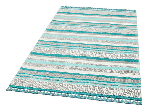 Blue Striped Cotton Kilim – Antibacterial Washable Non Slip Flatweave Rug