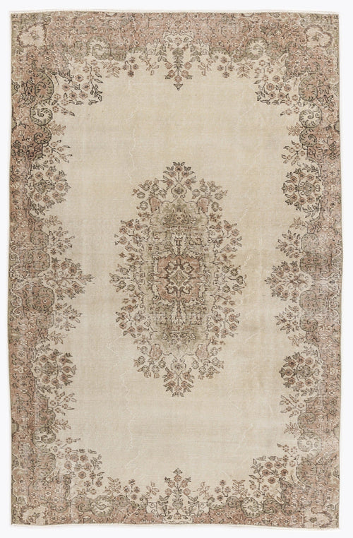 Atina Beige Vintage Wool Handmade Area Rug 5'4" x 8'3"