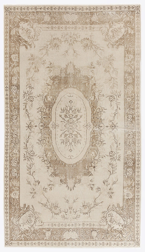 Atina Beige Vintage Wool Handmade Area Rug 5'11" x 9'7"