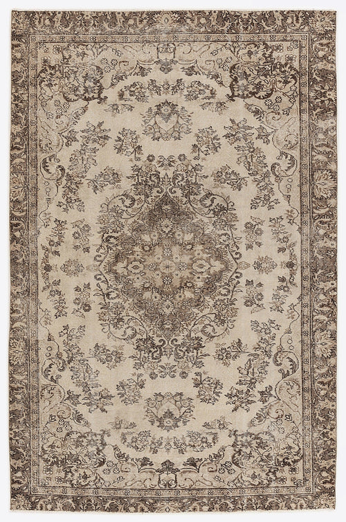 Atina Beige Vintage Wool Handmade Area Rug 6'1" x 9'3"