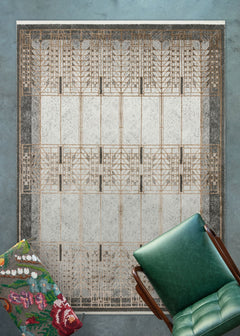 Modern Area Rug – Machine Made Cream Carpet With Cotton Yarn Weave